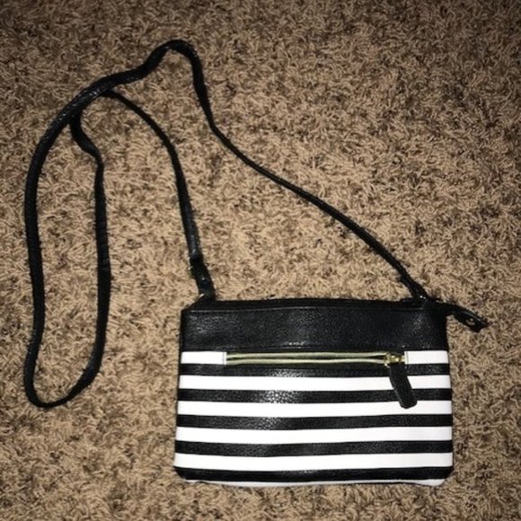 Handbags - NEVER USED black & white striped cross body purse